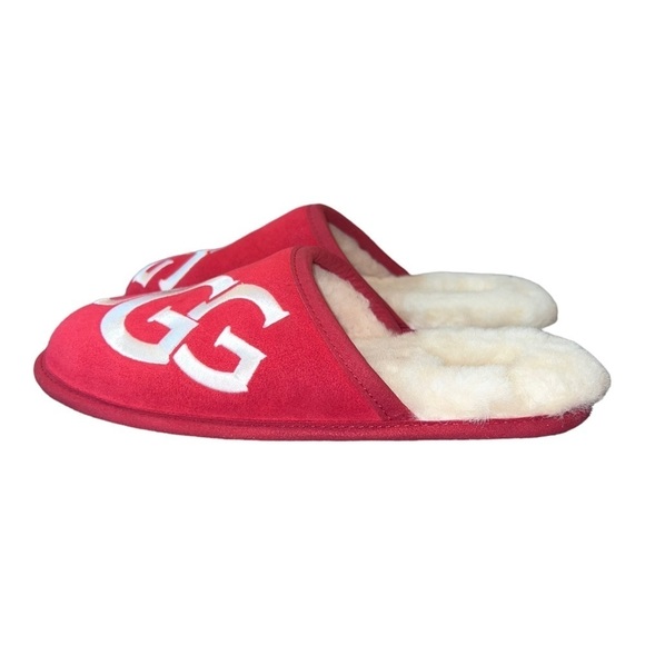 NWT UGG Scuff Logo Mens Slippers Suede Samba Red US 8 UK 7 EU 41 - Picture 1 of 10